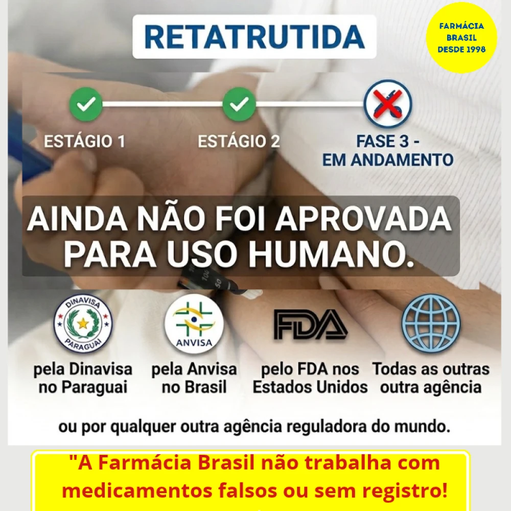 Retatrutide Retatrutida Ainda Nao Foi Aprovada Para Uso Humano A Farmacia Brasil So Trabalha Produtos Originais Registro Sanitario Comercializaremos A Retatrutida Assim Que Sua Libera