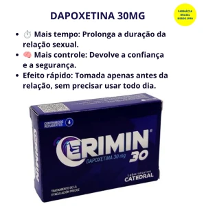 ERIMIN DAPOXETINA 30MG 4 COMPRIMIDOS tratamento da ejaculação precoce 